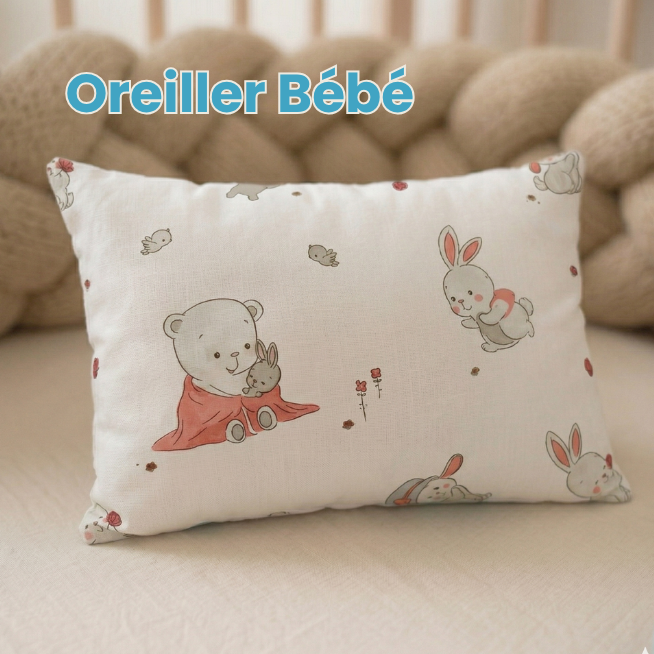 Oreiller Bébé avec Couverture Orthopédique 100% Coton