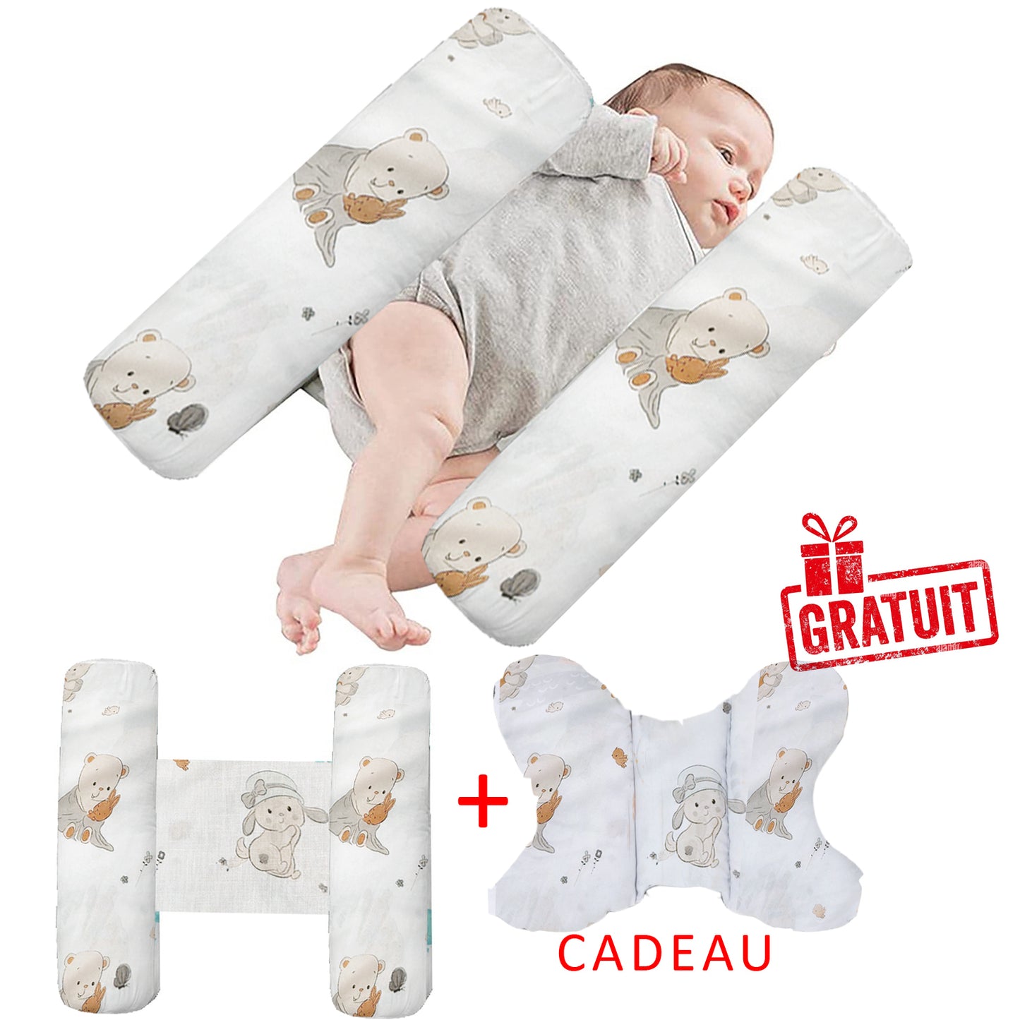 🛡️ Cale Bébé Ergonomique 100% Coton – Confort & Sécurité (Oreiller Papillon Cadeau) 🛡️