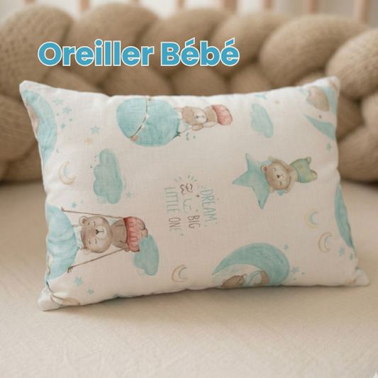 Oreiller Bébé avec Couverture Orthopédique 100% Coton