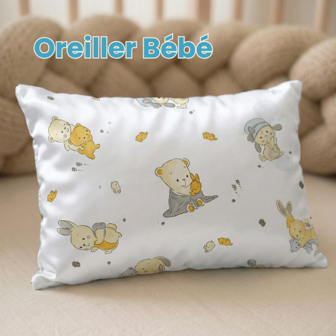 Oreiller Bébé avec Couverture Orthopédique 100% Coton