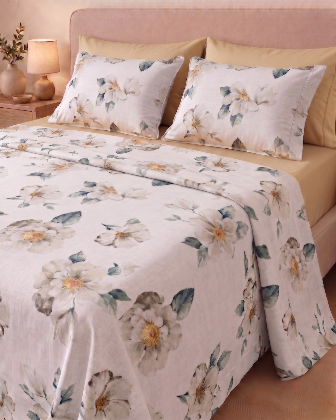 Parure de Lit Florale Magnolia – 100% Coton