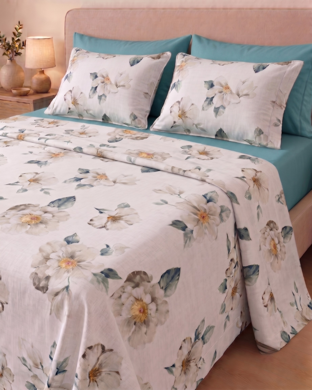 Parure de Lit Florale Magnolia – 100% Coton