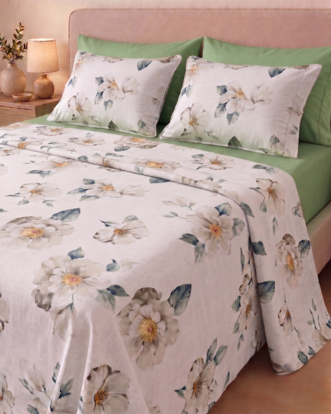 Parure de Lit Florale Magnolia – 100% Coton