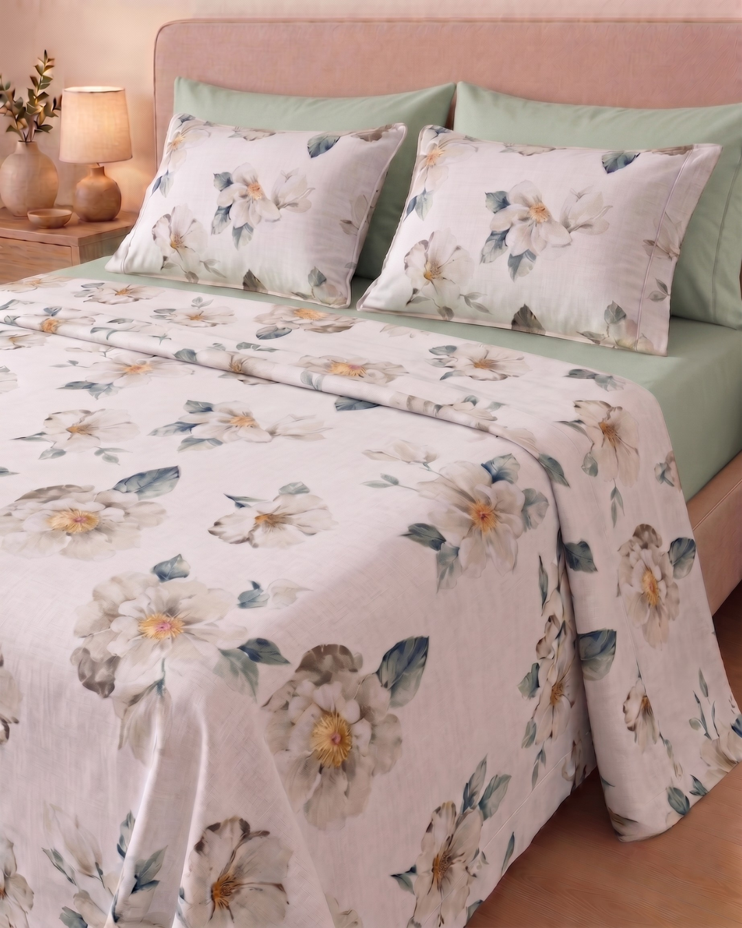 Parure de Lit Florale Magnolia – 100% Coton