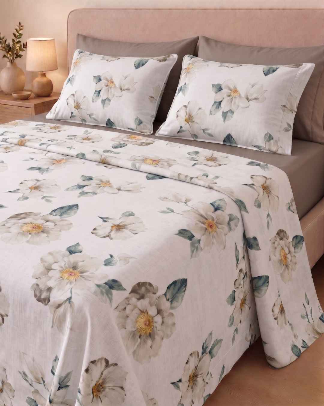 Parure de Lit Florale Magnolia – 100% Coton