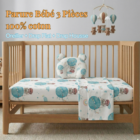 Série Bébé 100% COTON (Drap plat + Drap housse + Oreiller)