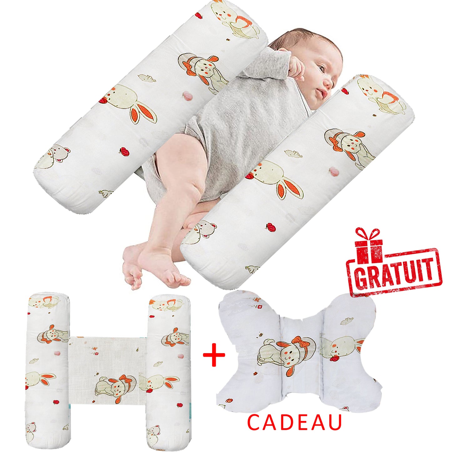 🛡️ Cale Bébé Ergonomique 100% Coton – Confort & Sécurité (Oreiller Papillon Cadeau) 🛡️