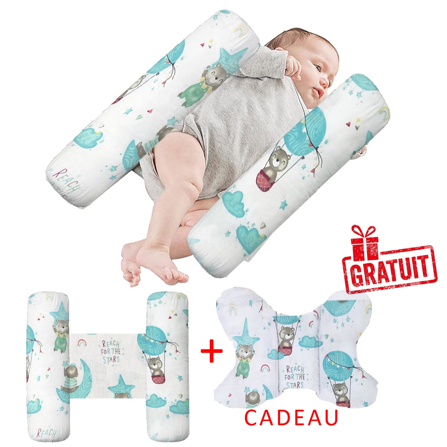 🛡️ Cale Bébé Ergonomique 100% Coton – Confort & Sécurité (Oreiller Papillon Cadeau) 🛡️